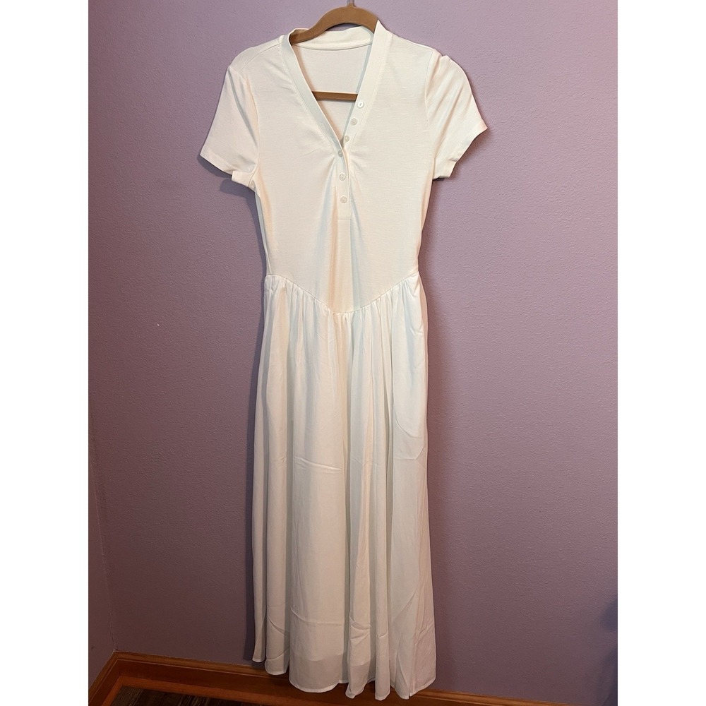 Commence White Long Short Sleeve Button Dress Small New with Tags